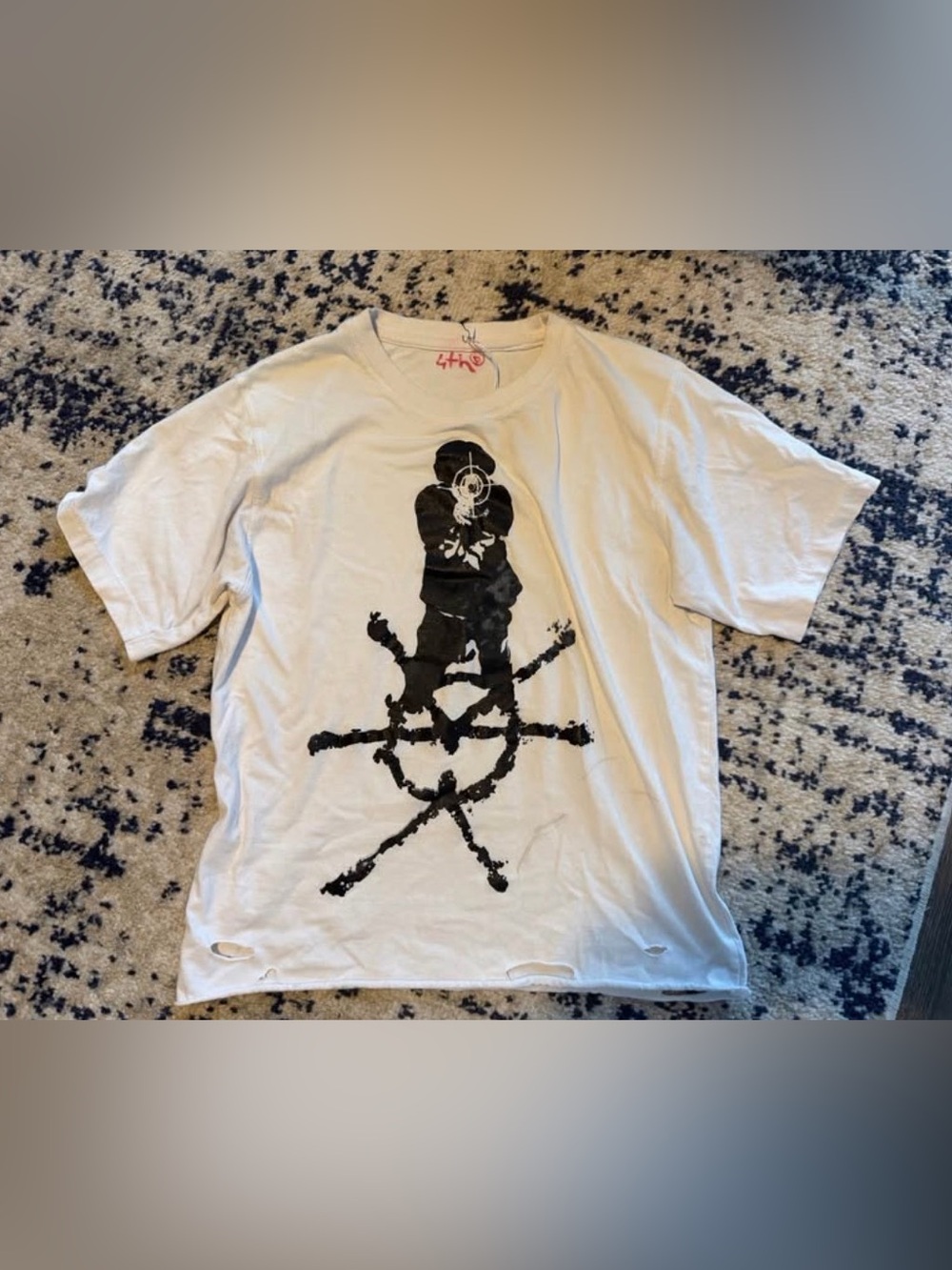 White Short Sleeve Graphic Tee with Black Print